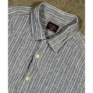 Untuckit 100% Linen Button Up Shirt Men’s XL Blue White Striped Long Sleeve